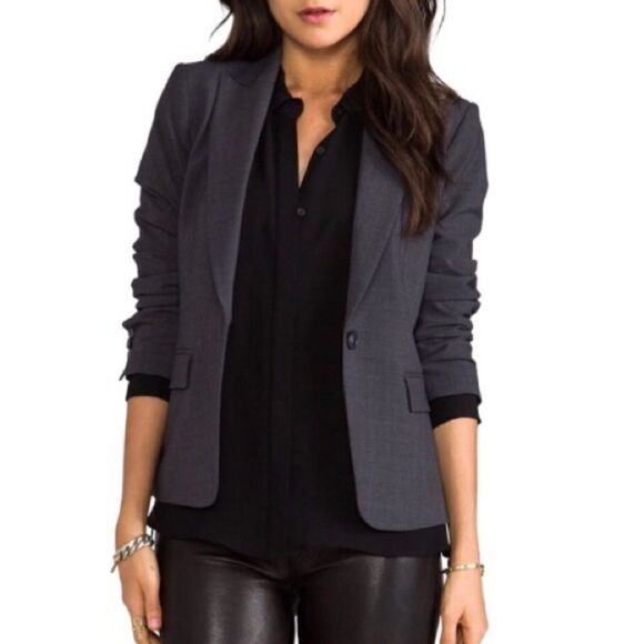 THEORY Gabe Wool Stretch Blazer Jacket Charcoal Grey 00 - Picture 2 of 14